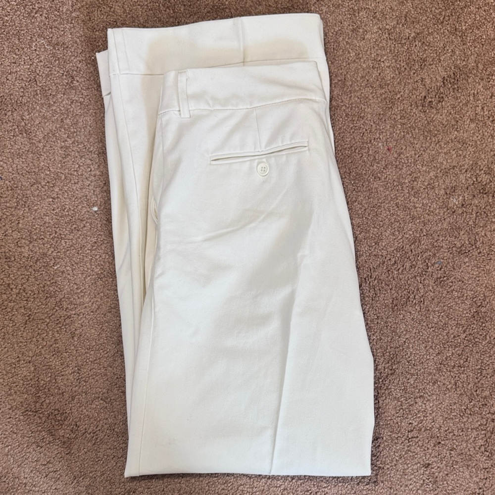 EUC New York & Company Cream Wide Leg Dress Trousers Faux Cuffs Belt Loops - Picture 7 of 10